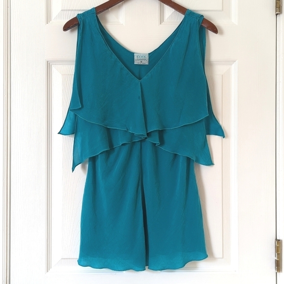 Click by Color Me Cotton Tops - Click by Color Me Cotton 90's Vintage Flowy Layered Chiffon V-neck Tank Top Teal